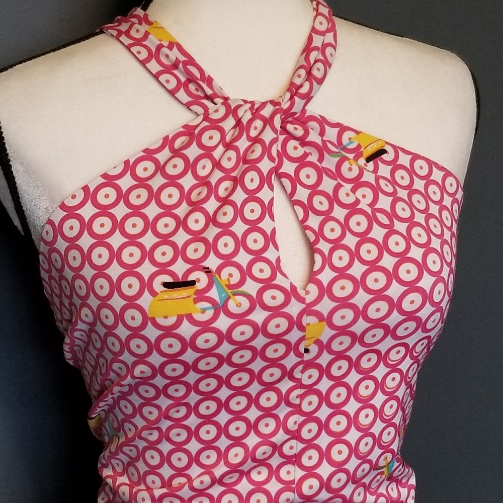 TRACY NEGOSHIAN Pink & White Moped Halter dress - Picture 2 of 4